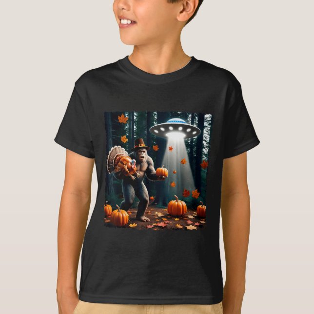 Camiseta Bigfoot Sasquatch Turkey Ufos Funny Thanksgiving D (Frente)
