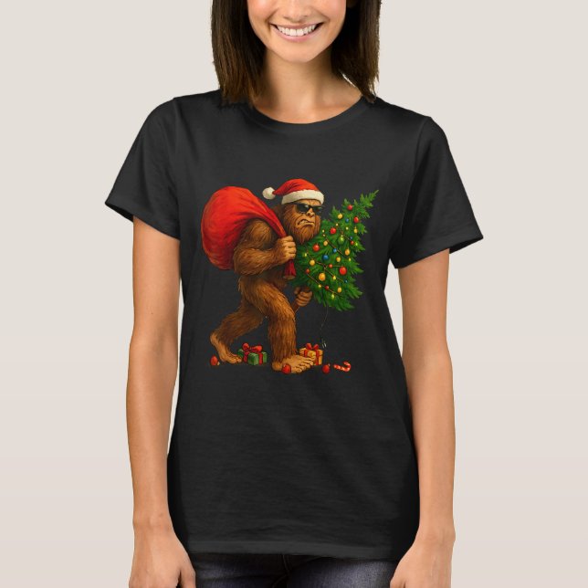 Camiseta Bigfoot Stealing Christmas Tree Lights Xmas Boys M (Frente)