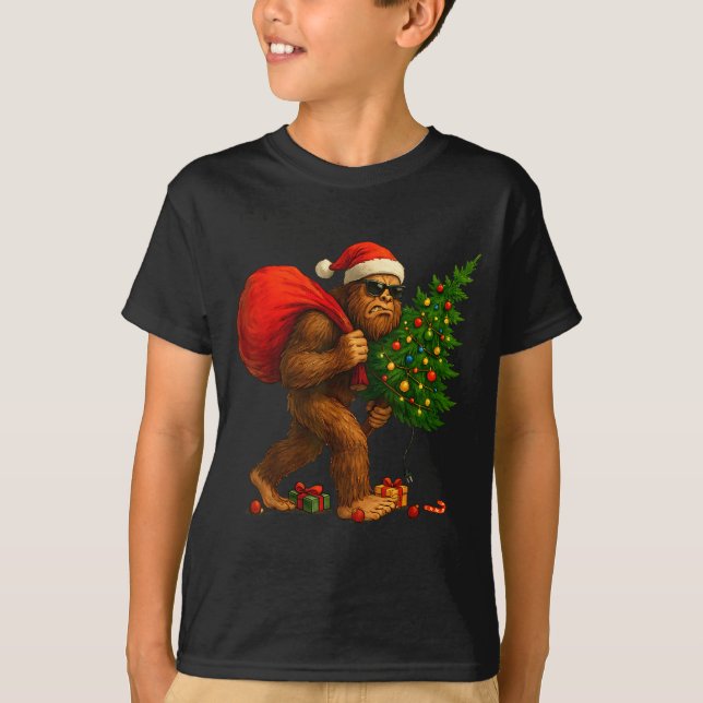 Camiseta Bigfoot Stealing Christmas Tree Lights Xmas Boys M (Frente)