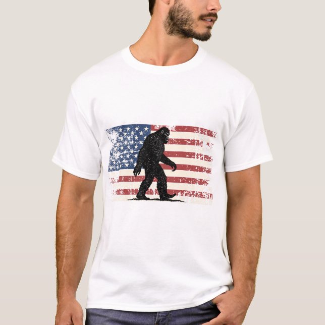 Camiseta Bigfoot US Flag - Men Women Kids - Sasquatch  (Frente)