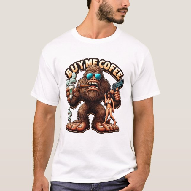 Camiseta Bigfoots Morning Brey Me Comprar Um Café (Frente)
