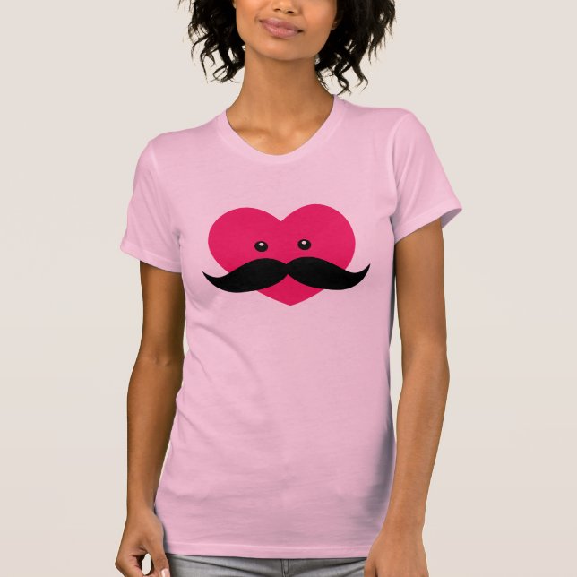 Camiseta bigode com coração rosa bonito (Frente)