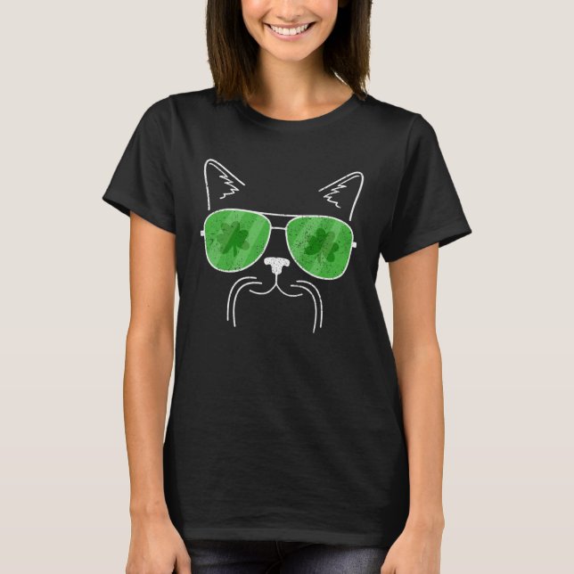 Camiseta Bigode de Gato & Óculos de Sol Distressed St Patri (Frente)