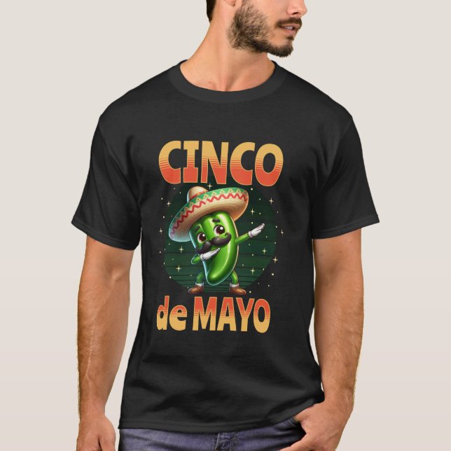 Camiseta Bigode de Pimenta Jalapeno Dabbing Engraçado Cinco (Frente)