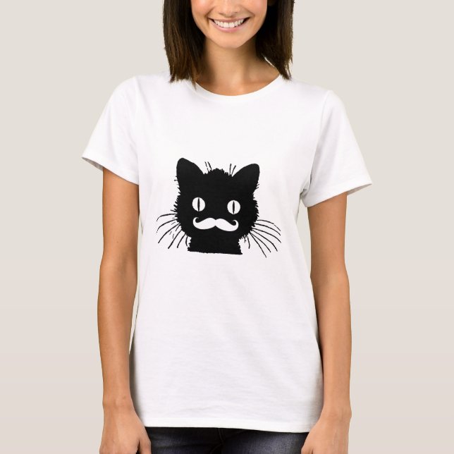 CAMISETA BIGODE RETRO ENGRAÇADO NO GATINHO PRETO (Frente)