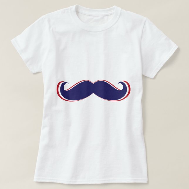 Camiseta Bigode - vermelho, branco e azul (Frente do Design)