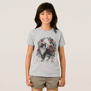 Camiseta Bigodes Botânicos: Gato Floral Arte Popular