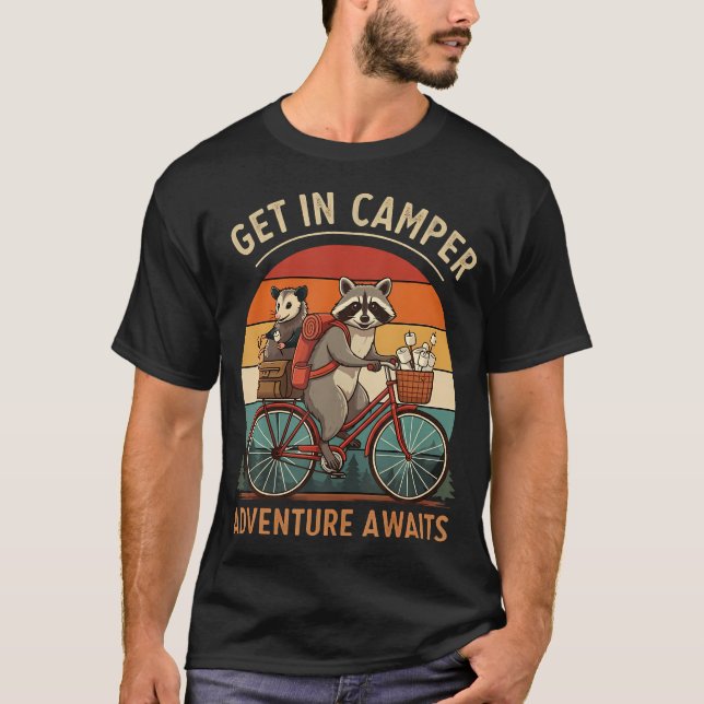 Camiseta Bike Camping Raccoon Opossum Get In Camper Adventu (Frente)