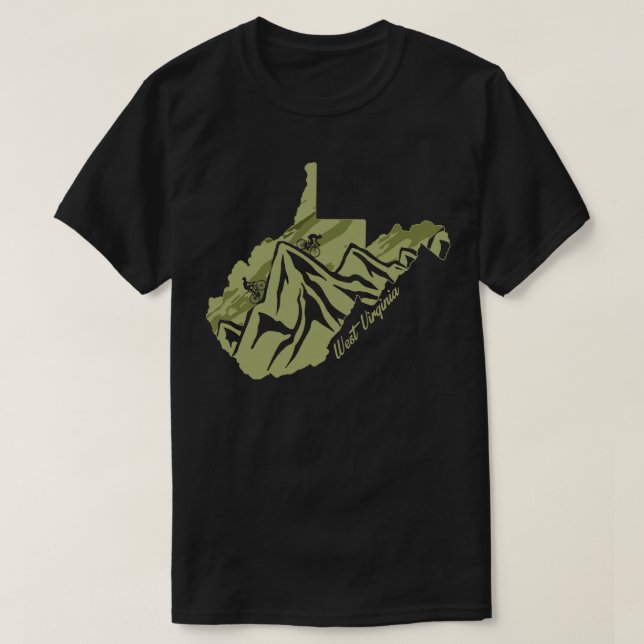 Camiseta Bike West Virginia State Outline Olive Mountain Bi (Frente do Design)