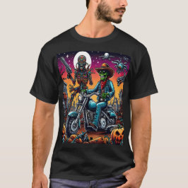 Camiseta Biker and Alien in Haunted Cemetery