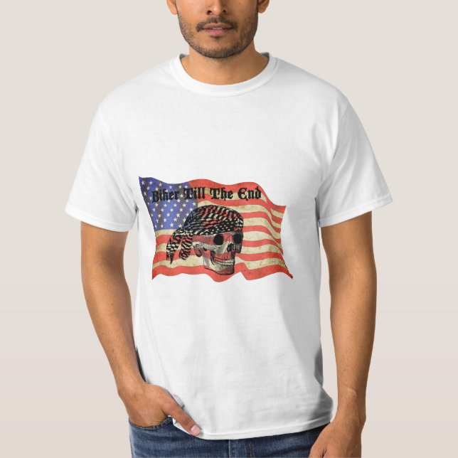 Camiseta Biker até o final do crânio dos EUA (Frente)