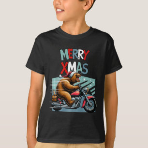 Camiseta Biker Bear Com O Chapéu De Natal Deseja Feliz Xmas