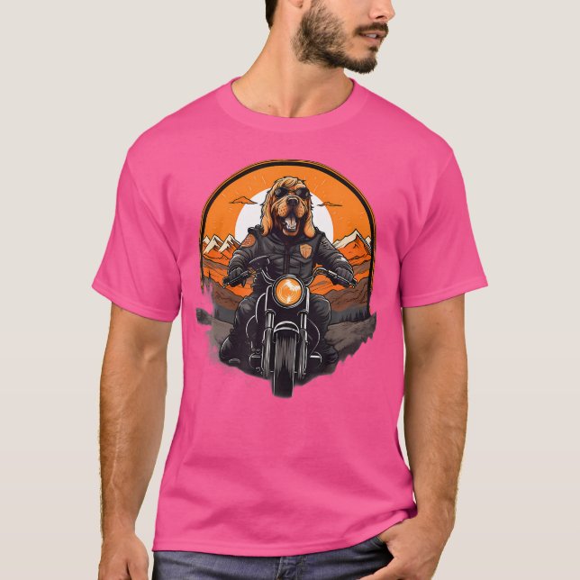 Camiseta Biker Bloodhound Dog Andando Moto (Frente)