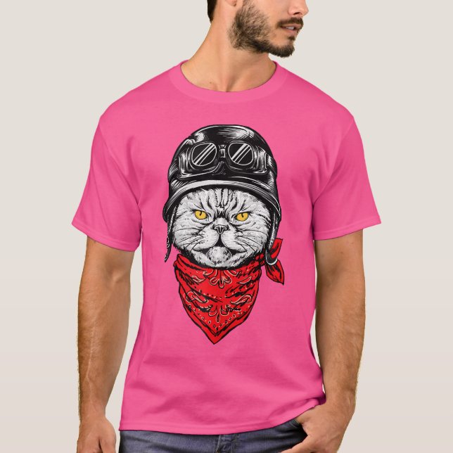 Camiseta Biker Cat - Motocicleta Chopper Biker (Frente)