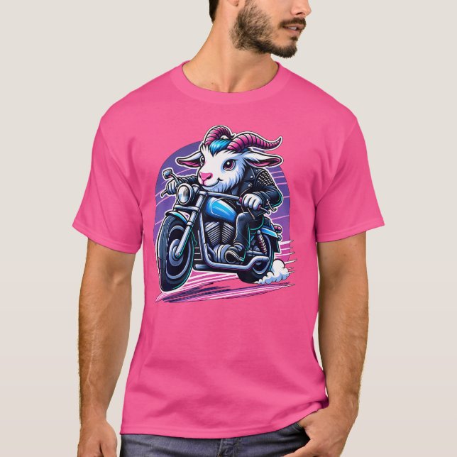 Camiseta Biker Goat Riding Motorbike (Frente)