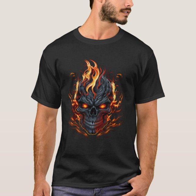 Camiseta Biker Skull Flames Fire Graphic Grunge Bikercore A (Frente)
