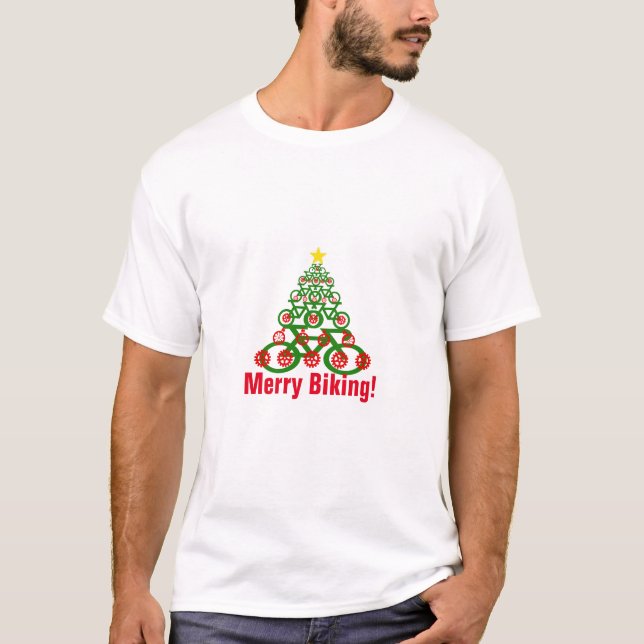 Camiseta Biking alegre! Árvore de Natal da bicicleta (Frente)