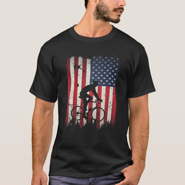 Camiseta Biking USA American Flag 4 de julho Bike Gift Bic (Frente)