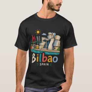 Camiseta Bilbao Desenhado à Mão Arte de Viagem Marco Espanh