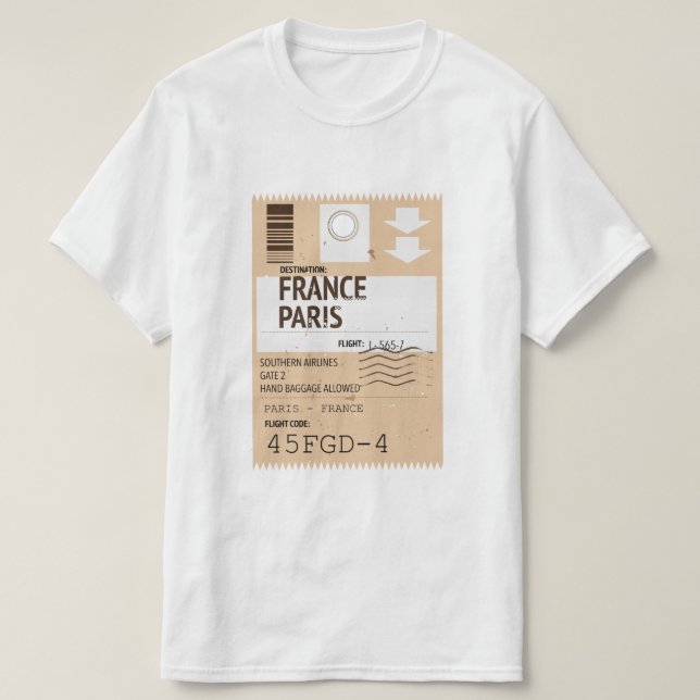 Camiseta Bilhete de avião Paris França (Frente do Design)