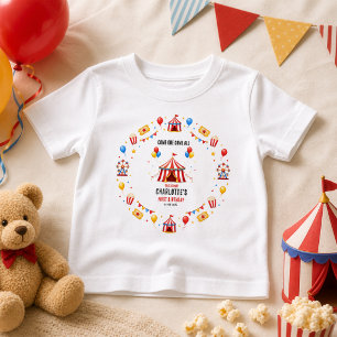 Camiseta Bilhete de Circo Vermelho Moderno para 1º Aniversá