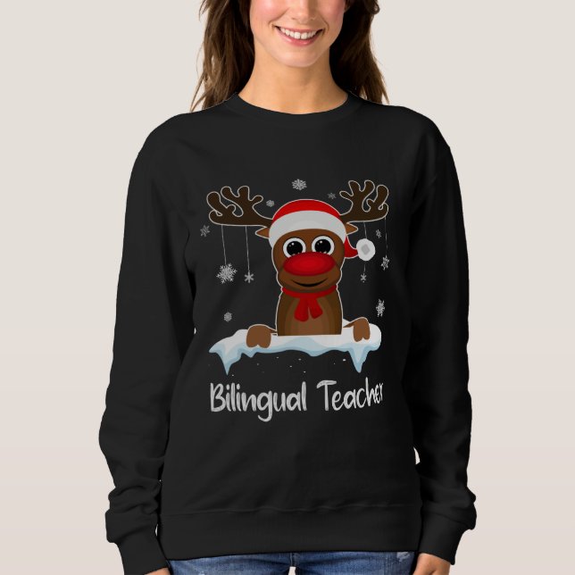 Camiseta Bilingual Teacher Squad Reindeer Santa Hat Christm (Frente)