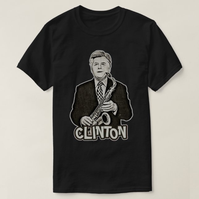 Camiseta Bill Clinton Saxophone 90 e Fã Original Art 1 (Frente do Design)