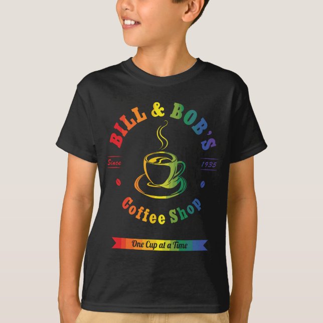 Camiseta Bill e Bobs Café Compro LGBT AA Sober Recovery G (Frente)