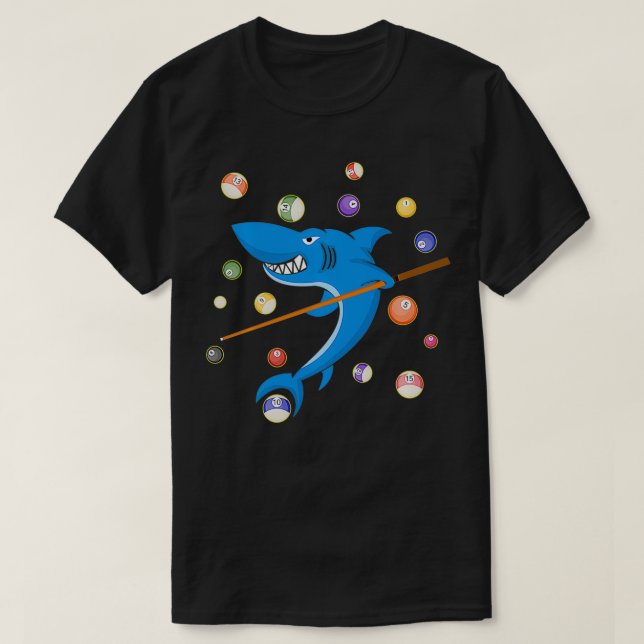 Camiseta Billiard Shark 8 Ball Player Pool Table Cue Stick  (Frente do Design)