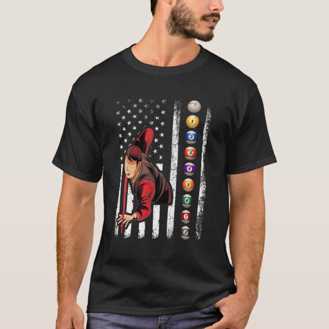 Camiseta Billiards Lover Retro American Flag Billiards 4º (Frente)