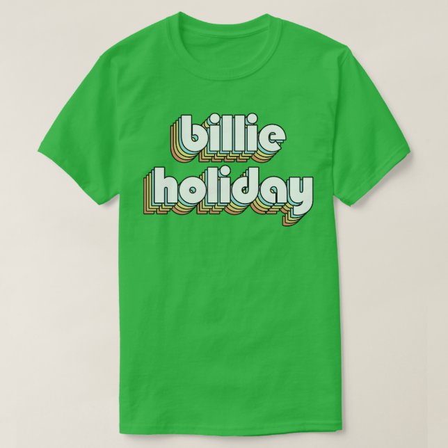 Camiseta Billie Holiday Retro Rainbow Tipografia Desbotou S (Frente do Design)