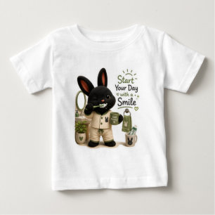 Camiseta Billy Escovando os Dentes Coelhinho Preto Fofo Rex