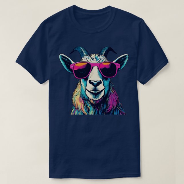 Camiseta Billy Goat com óculos escuros coloridos (Frente do Design)