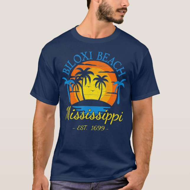 Camiseta Biloxi Beach Mississippi Beach Sunset Palm Trees (Frente)