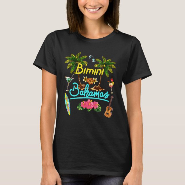 Camiseta Bimini Bahamas Beach Summer Palm Surf Sun Set Palm (Frente)