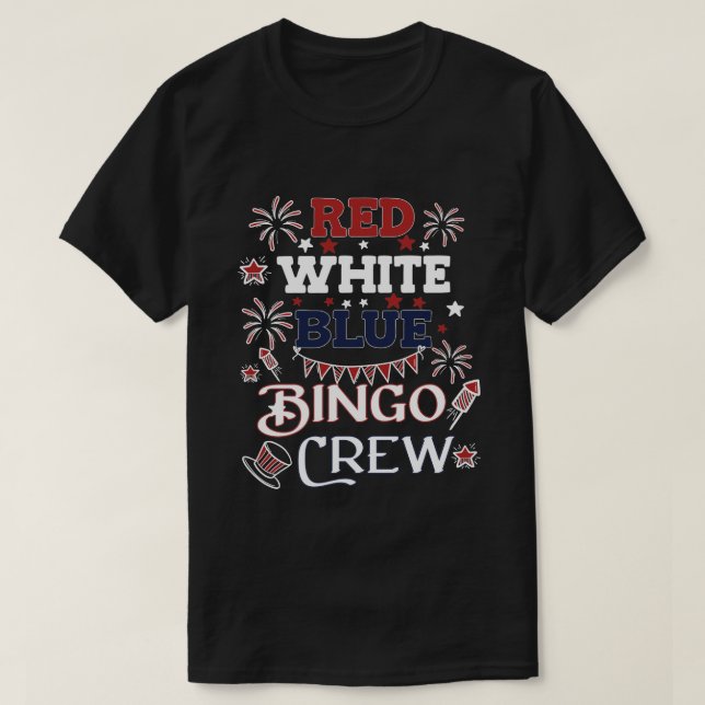 Camiseta Bingo Crew Vermelho Branco Azul Quatro de julho Pr (Frente do Design)