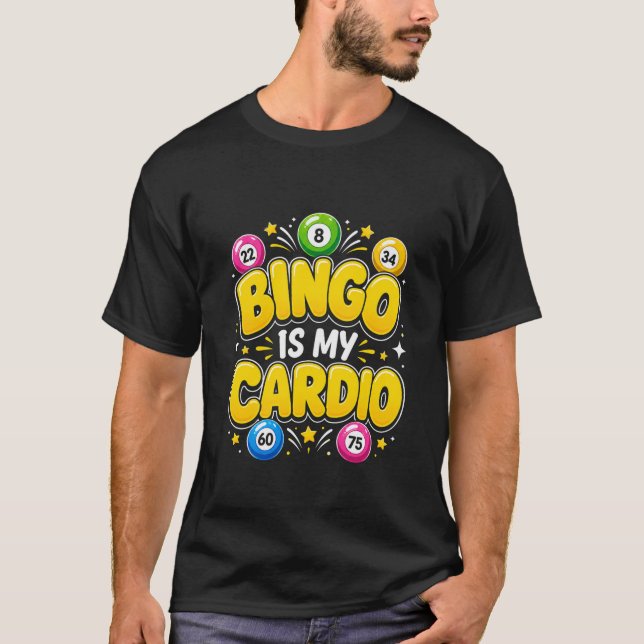 Camiseta Bingo de Homens é Meu Cárdio com Bolas da Sorte   (Frente)