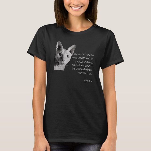 Camiseta Bingus Deep Quote Sphynx Cat Memória Sem Cabelo (Frente)