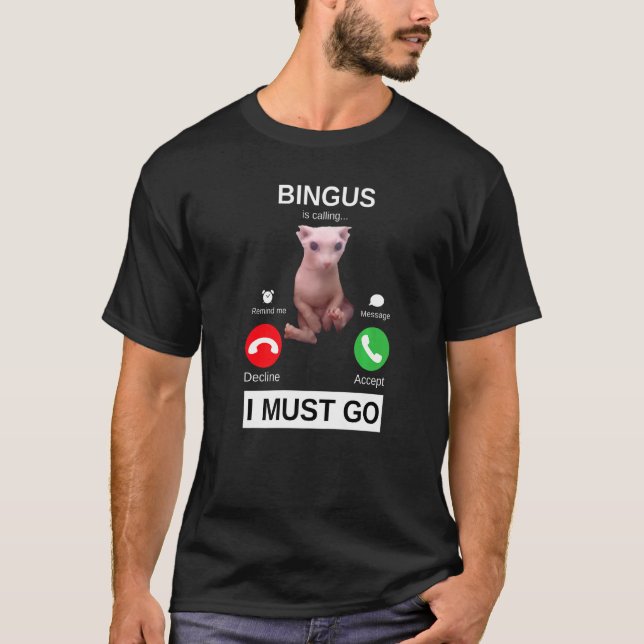 Camiseta Bingus Está Chamando  Meme de Gato Sphynx Sem Pelo (Frente)