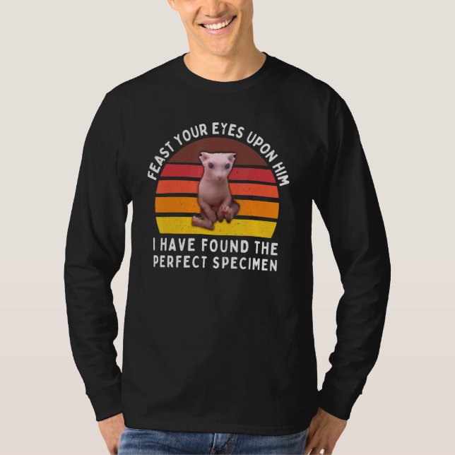 Camiseta Bingus Meme O Espécime Perfeito  Sphynx Sem Pelo  (Frente)