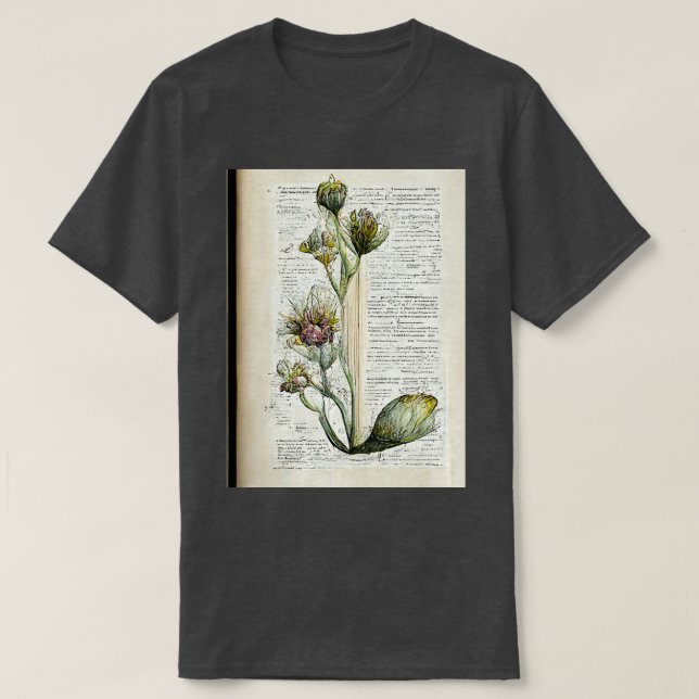 Camiseta Biologia Floral Flores em livro único e detalhado  (Frente do Design)