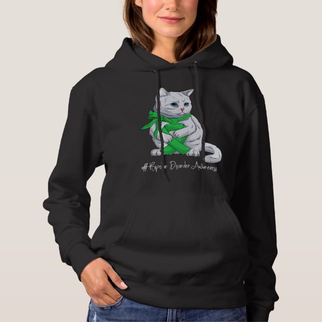 Camiseta Bipolar Disorder Awareness Month Green Ribbon Cat (Frente)