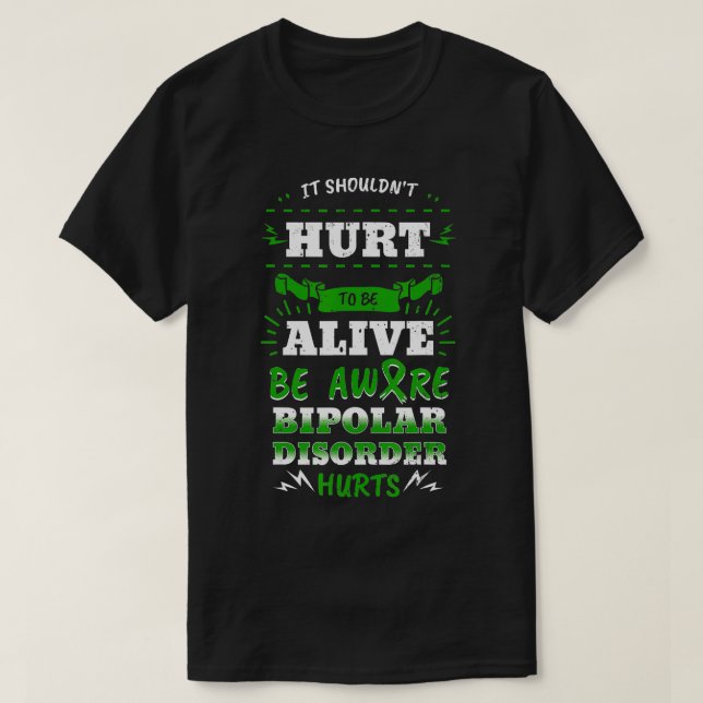Camiseta Bipolar Mania Doença Mental Ansiedade Fita Verde (Frente do Design)