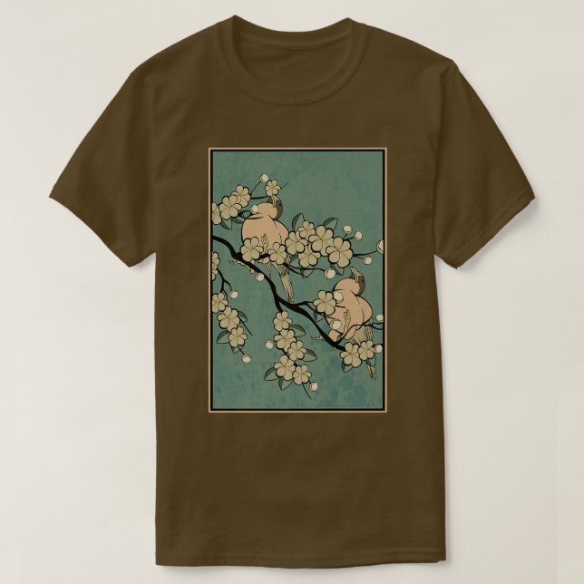 Camiseta Bird Cherry Blossoming Tree Japonês Sakura Retro (Frente do Design)
