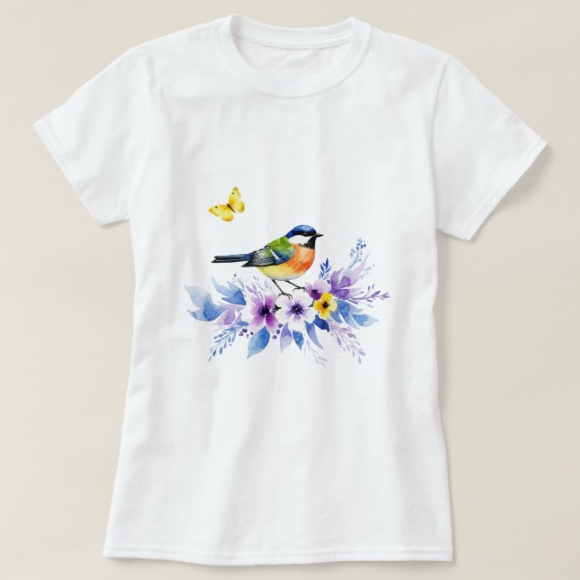 Camiseta Bird on flowers (Frente do Design)