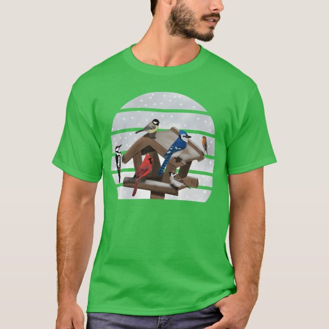 Camiseta Birds Bird House Cardinal Blue Jay Robin Sparrow (Frente)