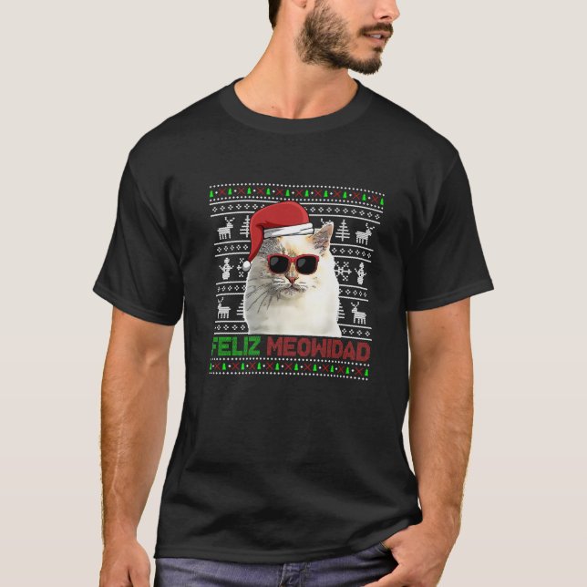 Camiseta Birman Cat Feliz Meowidad Engraçado Natal (Frente)