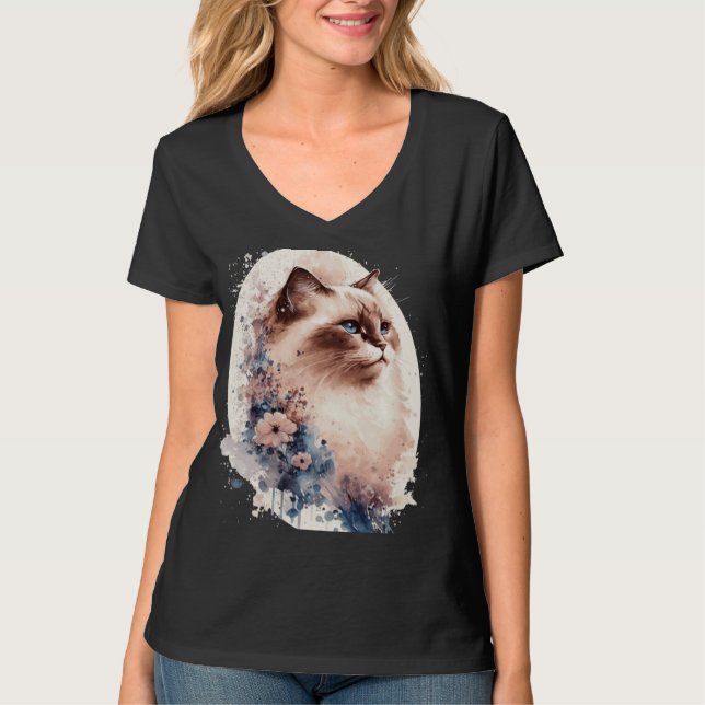 Camiseta Birman Cat Japanese Cherry Blossom Floral Cat Bree (Frente)