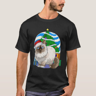Camiseta Birman Cat Papais noeis Fofos de Natal Decoração