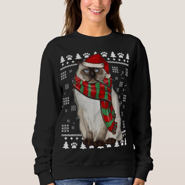 Camiseta Birman Cat Santa Hat Natal Feio Natal (Frente)